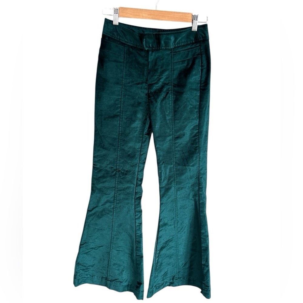 Free People Walk With You Velvet Flare Pants Emerald Green 70s Boho, Size 0 - Picture 3 of 13